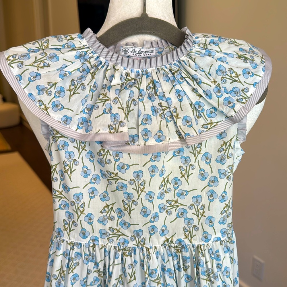 Los Encajeros - Girls Blue Floral Sleeveless Dress w/Peter Pan Collar - Size: 5 - Picture 2 of 7